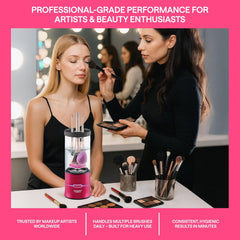 3-In-1 Electric Makeup Brush Cleaner & Dryer – Automatic Washer, Fast Air-Dry & Holder Stand – Cleans Brushes & Sponges (Pink)