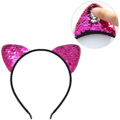 Reversible Sequin Cat Ears Headband Shiny Cat Ear Hair Hoops Cute Bling Kitty Hairband Hair Accessories for Women Girls Daily Wearing and Party Decoration