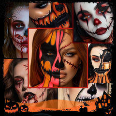 Makeup Brush Set, 5PCS Goth Makeup Brushes Powder Contour Eyeliner Brow Eyeshadow Brush Set with 9 Colors Pigmented Eyeshadow Palette,1Pc Makeup Sponge Puff & 3PCS Fake Scar Tattoo Makeup Kit