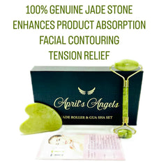 Genuine Jade Stone Roller & Gua Sha Set. Massage Set for Face, Eyes & Neck. Supports Lymphatic System + Facial Contouring + Tension Relief.