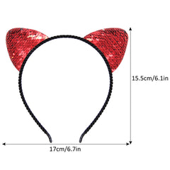Reversible Sequin Cat Ears Headband Shiny Cat Ear Hair Hoops Cute Bling Kitty Hairband Hair Accessories for Women Girls Daily Wearing and Party Decoration