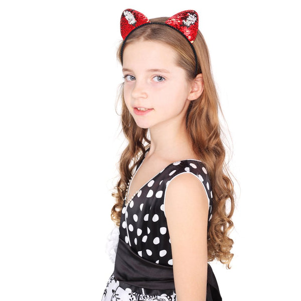 Reversible Sequin Cat Ears Headband Shiny Cat Ear Hair Hoops Cute Bling Kitty Hairband Hair Accessories for Women Girls Daily Wearing and Party Decoration