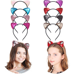 Reversible Sequin Cat Ears Headband Shiny Cat Ear Hair Hoops Cute Bling Kitty Hairband Hair Accessories for Women Girls Daily Wearing and Party Decoration