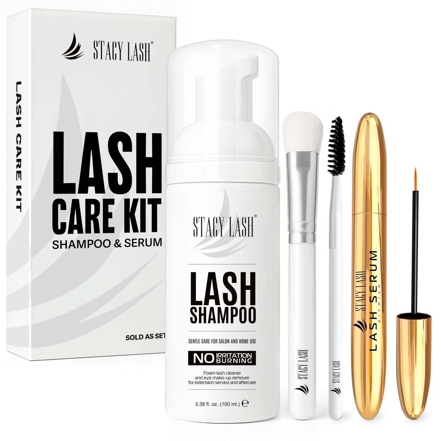 Shampoo 100Ml Cleaning Kit of Eye Makeup Remover (Foam Cleanser) & Shampoo Brush & Mascara Brush Bundle with Eyelash Serum 5Ml for Lash Growth and Thickness