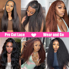 Wear and Go Glueless Wig for Beginners 5X5 HD Lace Closure Wigs Human Hairfor Black Women 180% Density Kinky Straight Glueless Wigs Human Hair Pre Plucked Pre Cut Lace Natural Color 34Inch