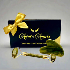 Genuine Jade Stone Roller & Gua Sha Set. Massage Set for Face, Eyes & Neck. Supports Lymphatic System + Facial Contouring + Tension Relief.