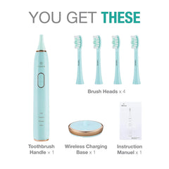 Electric Toothbrush, Sonic Cleaning Rechargeable Toothbrush with Timer, Pressure Sensor, 4 Modes, 4 Brush Heads, Charge Lasts for 180 Days, Best Toothbrush for Adults (Blue Diamond)