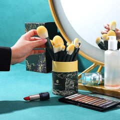 Makeup Brushes 18Pcs Professional Makeup Brush Travel Set with Eco Cylinder 2Cups Holder, Premium Synthetic Foundation Powder Concealer Blush Blending Eye Lip Brush Kit - Cruelty Free