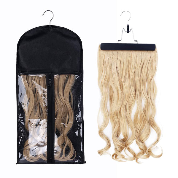 Hair Extensions Hanger with Storage Bag Hairpieces Storage Holder Wigs Carrier Case for Store Style Hair Black Color