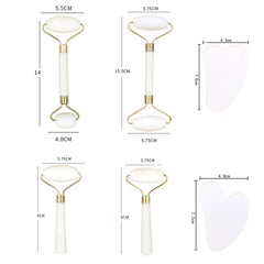 New White Jade Stone Massage Natural Quartz Scraper Jade Roller Gua Sha Set White Face Lifting Facial Massager Tool for Back