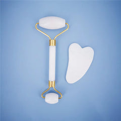 New White Jade Stone Massage Natural Quartz Scraper Jade Roller Gua Sha Set White Face Lifting Facial Massager Tool for Back