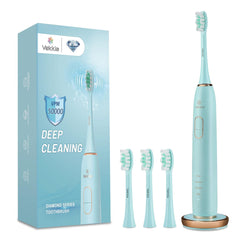 Electric Toothbrush, Sonic Cleaning Rechargeable Toothbrush with Timer, Pressure Sensor, 4 Modes, 4 Brush Heads, Charge Lasts for 180 Days, Best Toothbrush for Adults (Blue Diamond)