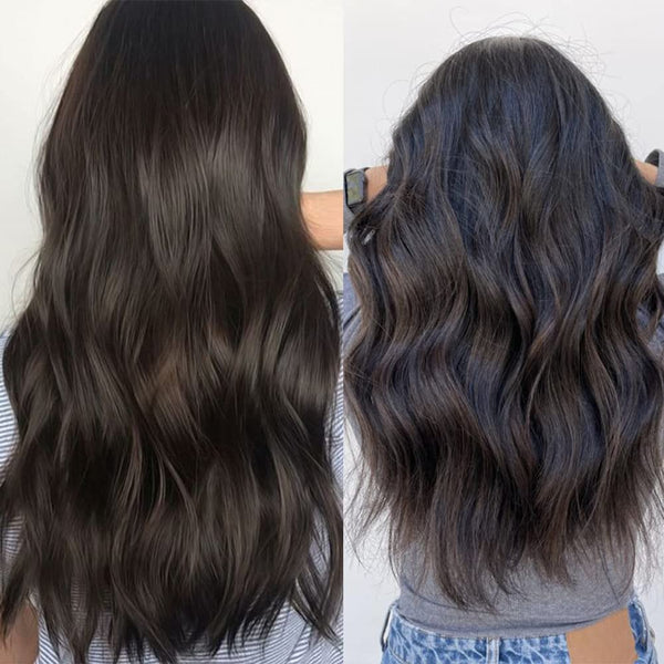 4PCS Clip in Hair Extensions 20Inch Long Wavy Hair Extensions Clip Ins Synthetic Thick Hair Piece for Women(Black)