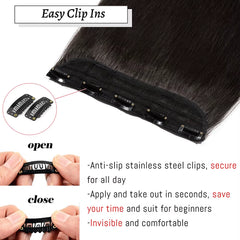 Clip in Human Hair Extensions One Piece 5 Clips 100% Real Human Hair Straight Soft One Piece Natural Human Hair Extensions 120G