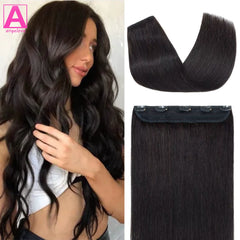 Clip in Human Hair Extensions One Piece 5 Clips 100% Real Human Hair Straight Soft One Piece Natural Human Hair Extensions 120G