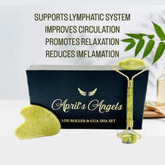 Genuine Jade Stone Roller & Gua Sha Set. Massage Set for Face, Eyes & Neck. Supports Lymphatic System + Facial Contouring + Tension Relief.