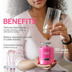 3-In-1 Electric Makeup Brush Cleaner & Dryer – Automatic Washer, Fast Air-Dry & Holder Stand – Cleans Brushes & Sponges (Pink)