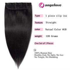 Clip in Human Hair Extensions One Piece 5 Clips 100% Real Human Hair Straight Soft One Piece Natural Human Hair Extensions 120G